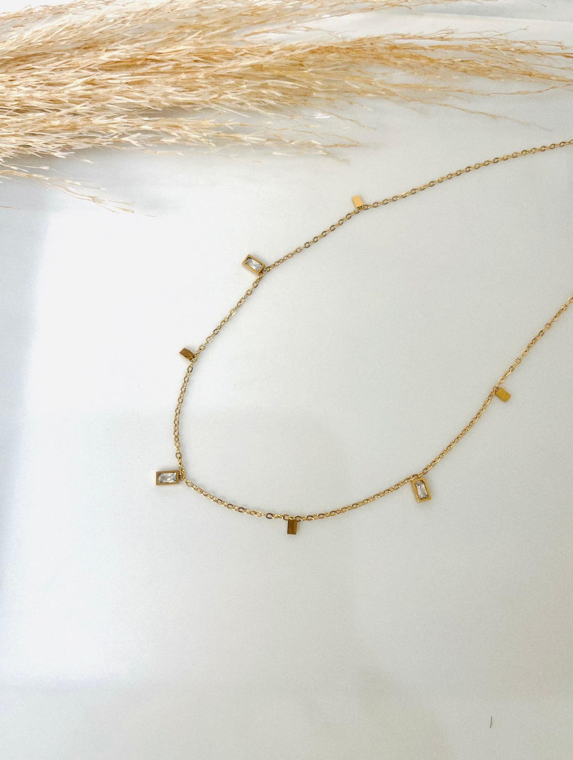 Cz square fringe necklace