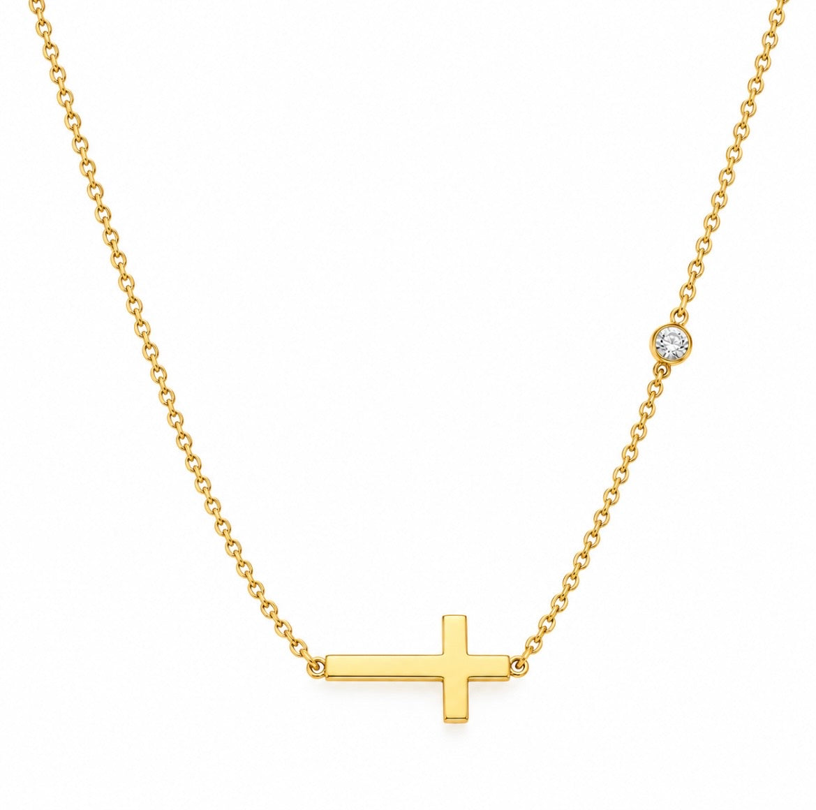 Side cross diamanté necklace