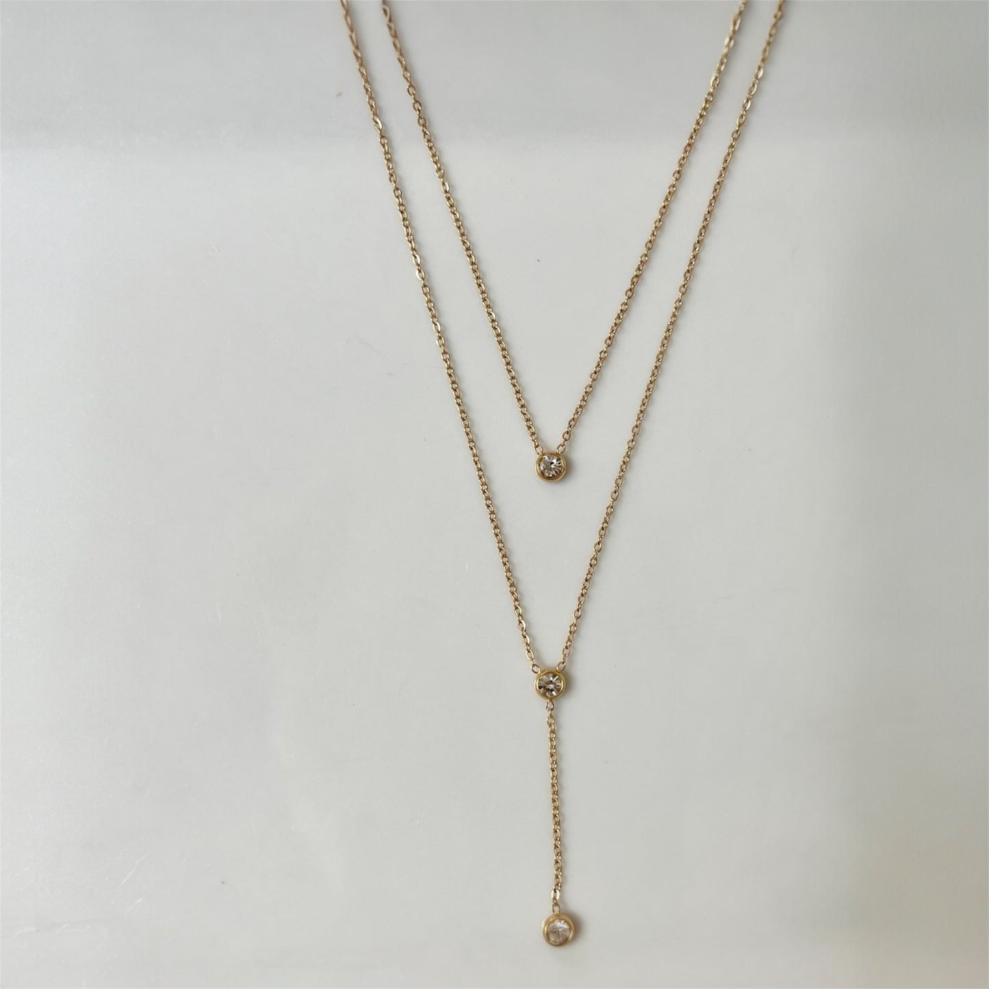 Double layer 3 stone Cz necklace